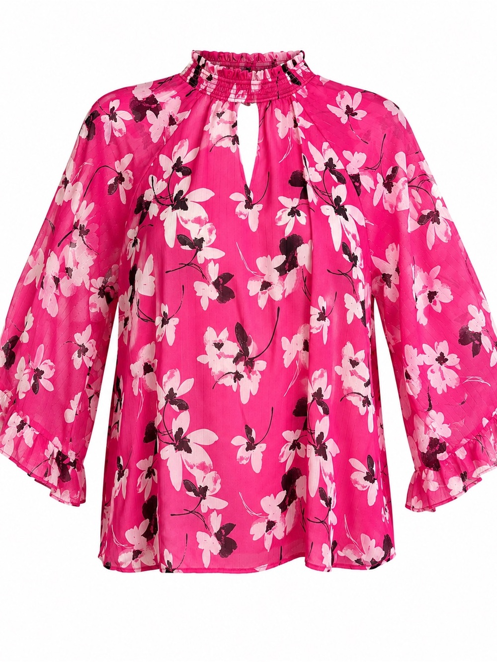 Cato Pink Floral Ruffle Sleeve Blouse Size Large